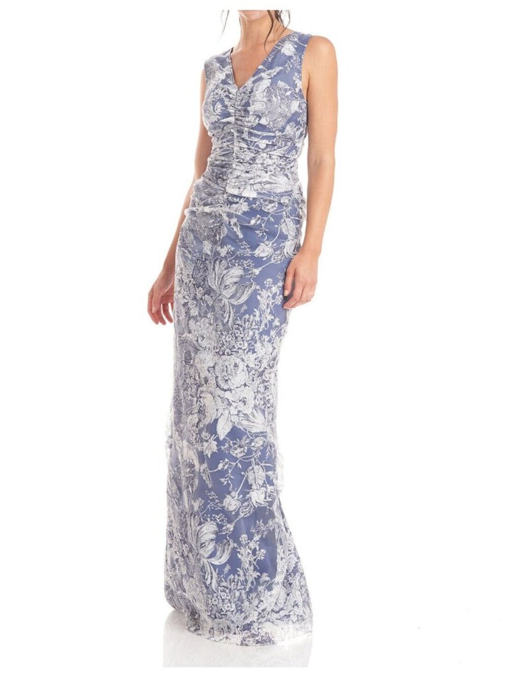 🆕JS COLLECTIONS Maddison Column Shirred Gown Dress Blue 6 - Picture 6 of 16